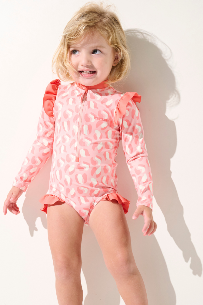 Maillot de bain anti-UV manches longues - Flores, rose, pour enfant, avec protection solaire UPF 50+.
