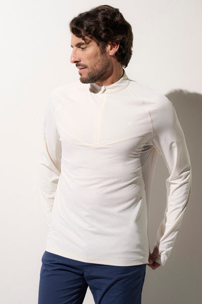 T-shirt zippé anti-UV - Boston, blanc perlé pour homme, léger, UPF 50+, idéal pour le sport en extérieur.