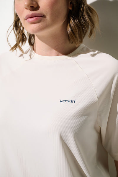 T-shirt anti-UV - Boston pour femme, léger et respirant, couleur écrue, marque Ker Sun.