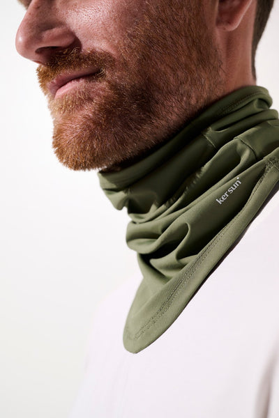 Tour de cou anti-UV - Boston vert olive pour homme, léger et respirant, protection solaire UPF 50+.