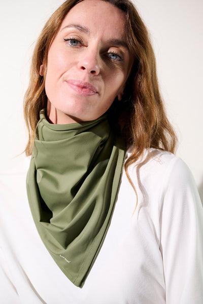 Bandana anti-UV - Oasis vert olive pour femme, UPF 50+, élégant et léger pour activités de plein air.