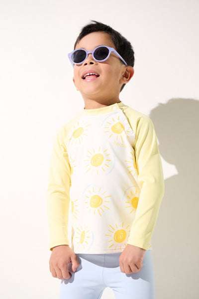 T-shirt de bain anti-UV - Samoa pour enfant, manches longues, couleur jaune, idéal pour la plage avec UPF 50+.
