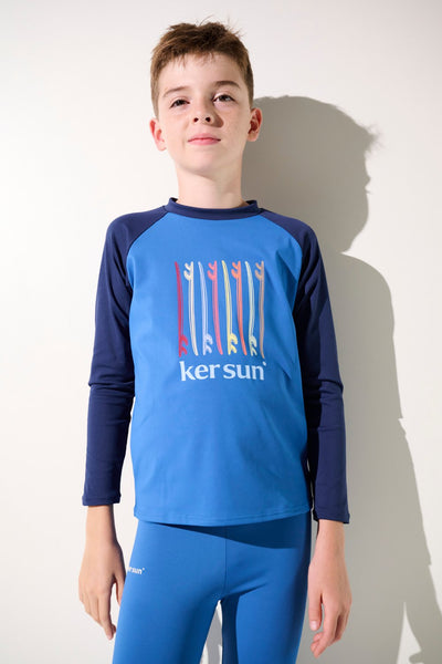 T-shirt de bain anti-UV - Fidji pour garçon, bleu avec logo Ker Sun, tissu léger et respirant, idéal pour la plage.