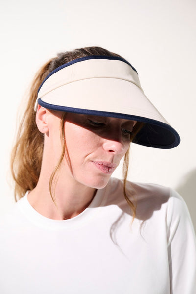 Visière anti-UV - Augusta, beige et marine, pour femme, protège du soleil lors des activités sportives.