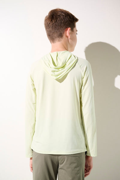 T-shirt anti-UV à capuche - Oasis pour garçon, couleur vert clair, léger et respirant pour la protection solaire.