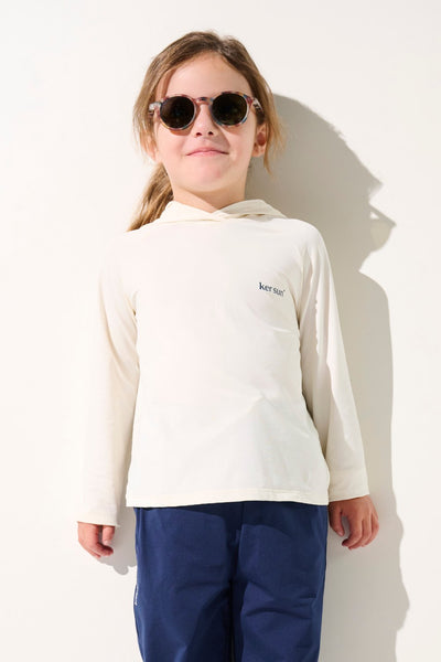 T-shirt anti-UV à capuche - Oasis, créme, UPF 50+, pour enfant, idéal pour jouer au soleil et se protéger.