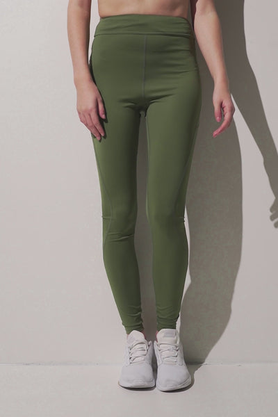 Legging anti-UV - Boston vert olive pour femme, haut maintien et tissu léger, idéal pour le running et le yoga.
